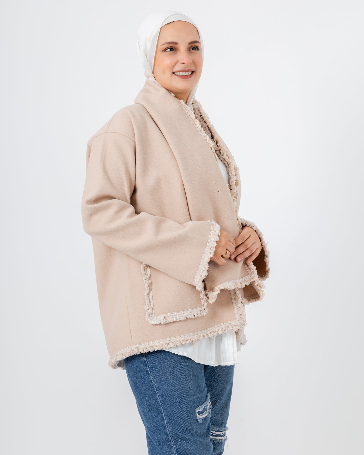 Jacket with a fringed scarf