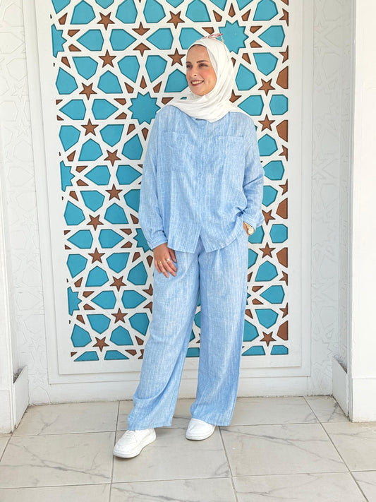 French crystal Blue linen suit